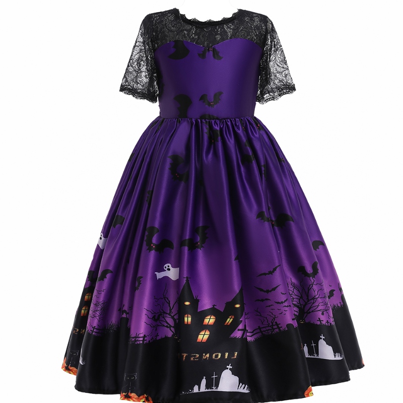 2022 Lasten lepakko Ghost Cartoon Print Dress Halloween -puku lapsille