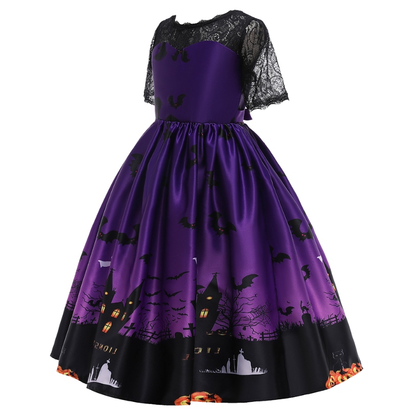 2022 Lasten lepakko Ghost Cartoon Print Dress Halloween -puku lapsille