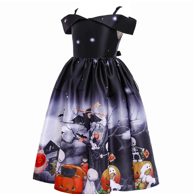 Kids Princess -mekko Halloween Print Cartoon -mekko pitsi puku Halloweenille