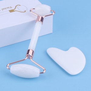 Mukautettu luonnollinen ruusu Quartaz White Jade Eye Face Roller ja Gua Sha Tools Set -pakkaus