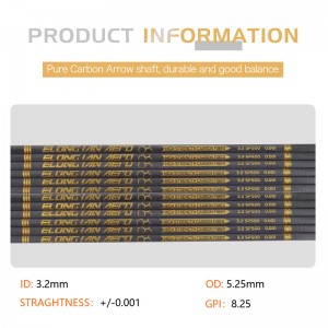 Elongarrow 32 tuumaa 3,2 mm korkea moduuli hiilikuitunuoli -akseli jousimiehille