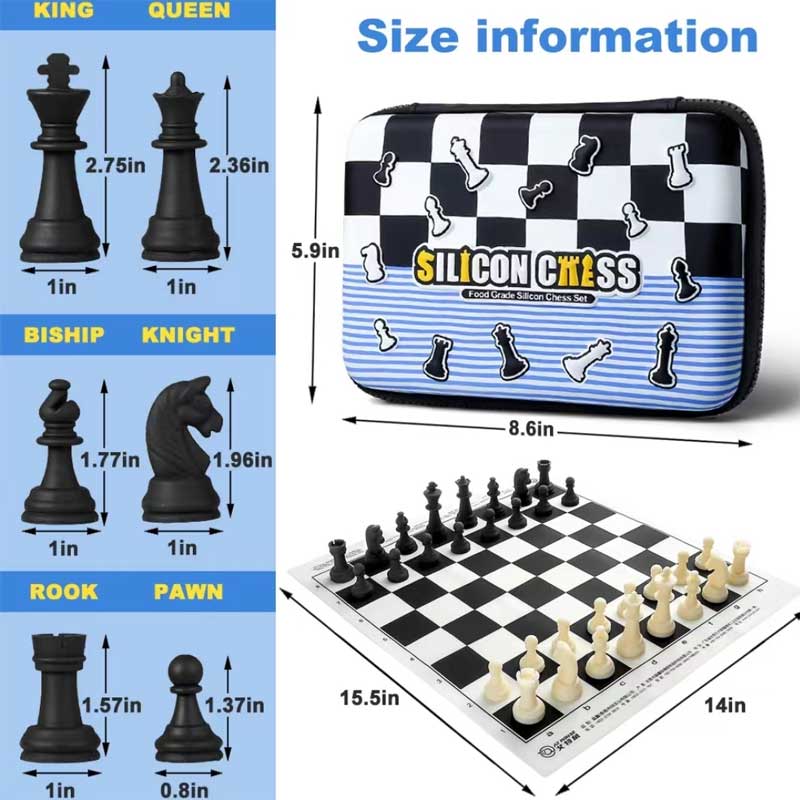 Silikoni shakki koulutuslelut peli silikoni -shakkilauta ja palat asetettu
