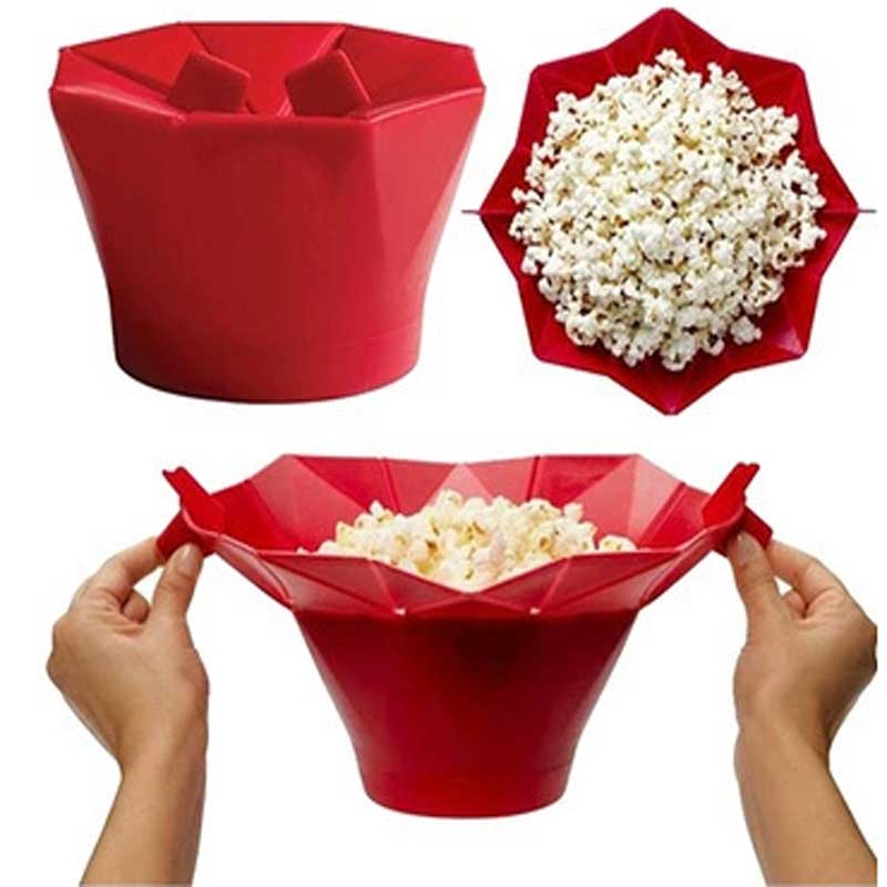 DIY -kodin keittiötyökalut Kokoontavia silikoni Popcorn Popper Bowl -ruokaluokan silikoni helppo puhdistaa kulho