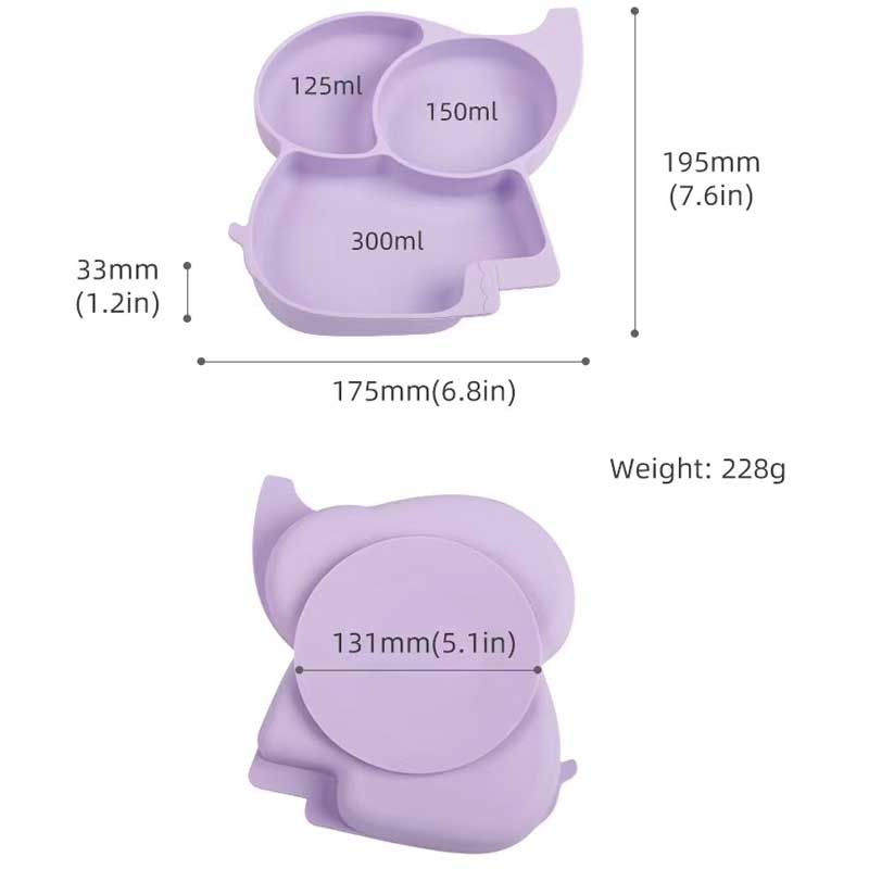 Imulevyt vauvoille silikoni elefanttilevy Komplementaarinen ruokasarja imeväisille Elephant BPA Free Baby Dinner Bowl Silikoni Custom Color Adcildble Dinner jaettu lautaselle lapsille