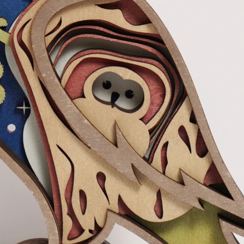 3D -pöllö puinen artefaktin sisustus