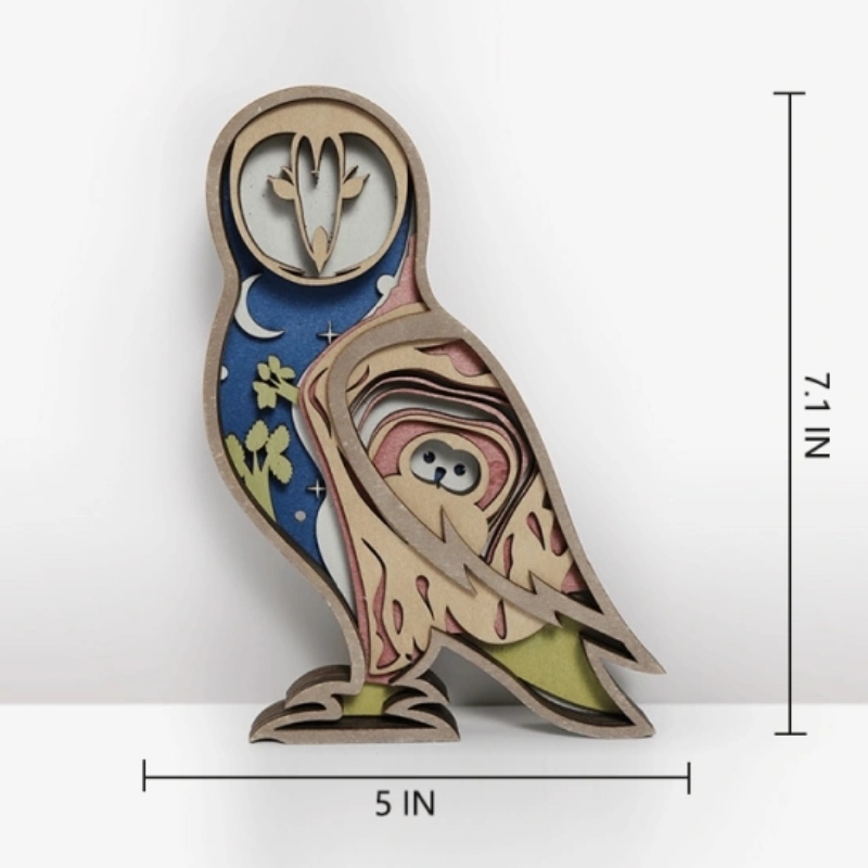 3D -pöllö puinen artefaktin sisustus