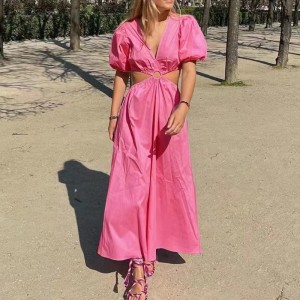 Seksikäs V-kaula-aukon lyhythihainen mekko