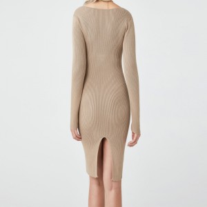 Paras laatu kuuma markkinointineliön kaulusneulotut villapaitotnaisille seksikäs kylkiluun bodycon -mekko