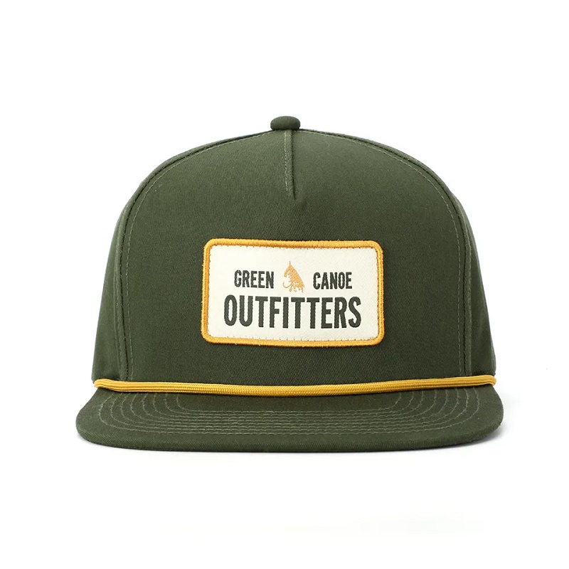 OEM Custom korkealaatuinen klassinen 5 paneelin armeijan vihreä puuvillakirjonta kudottu laastari logo köyden snapback cap hattu