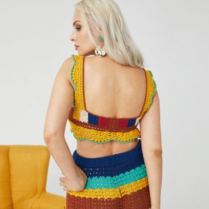 Syvä V-kaula käsintehty virkkaus seksikäsnaisten villapaita sato-neulotut vaatteet