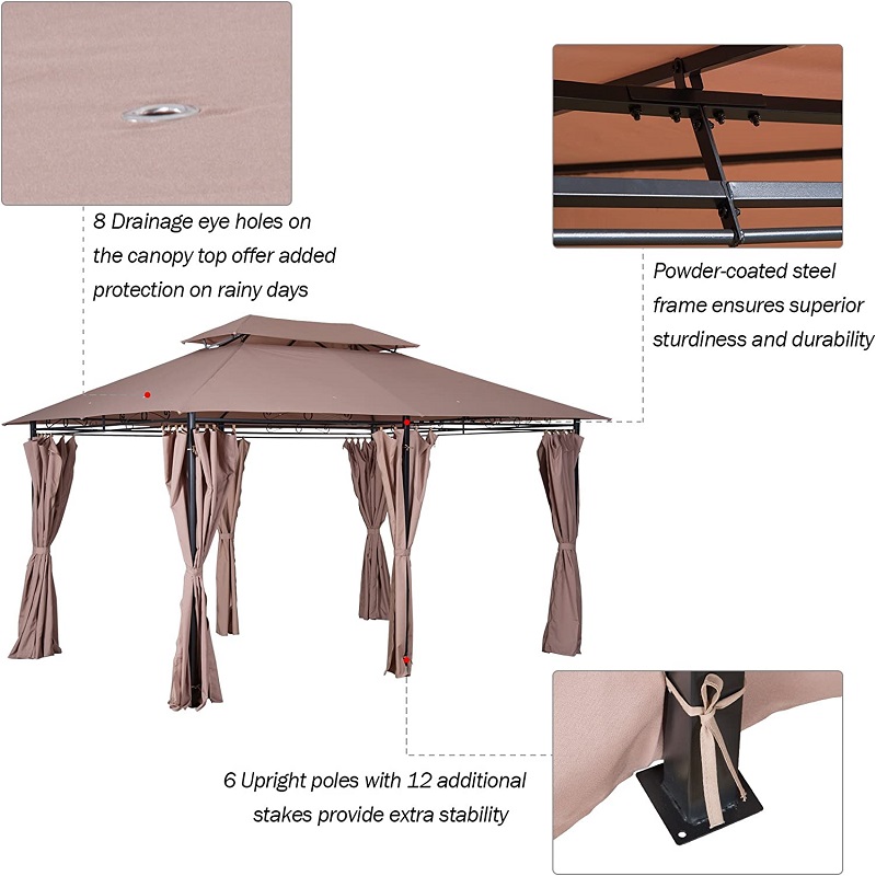 10 \\ 'x 13 \\' ulkona pehmeä yläosa pergola huvimaja verhoilla, 2-tason teräsrunko patio, khaki