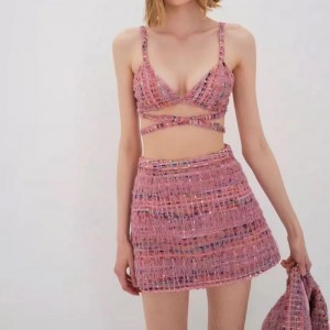 Retro -temperamentti pieni tuoksupuku tweed ohut hame puku