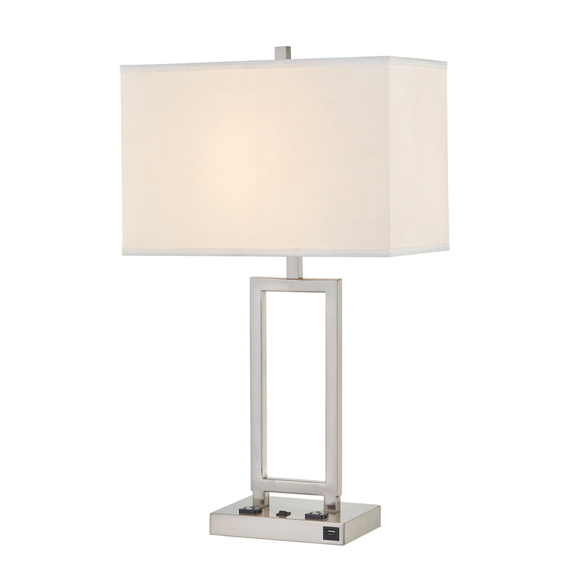 Gatsby -pöytävalaisin harjatullanikkelipinnoitteella, kaksi pistorasiaa, on/off -rokkarikytkin ja USB -portti