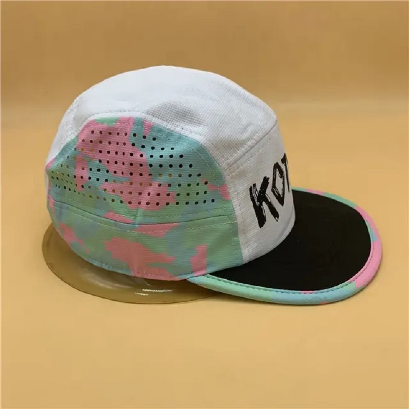 Litteä reunan urheilukorkki Laser Cated Breatble Riippattu Nylon Flat Runing Hat Drit Snapback Cap