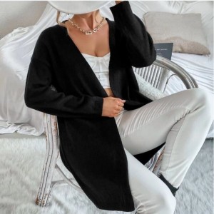 Syksynnaiset pusero takki löysä musta päivittäinen pitkäneulottuneuletakki