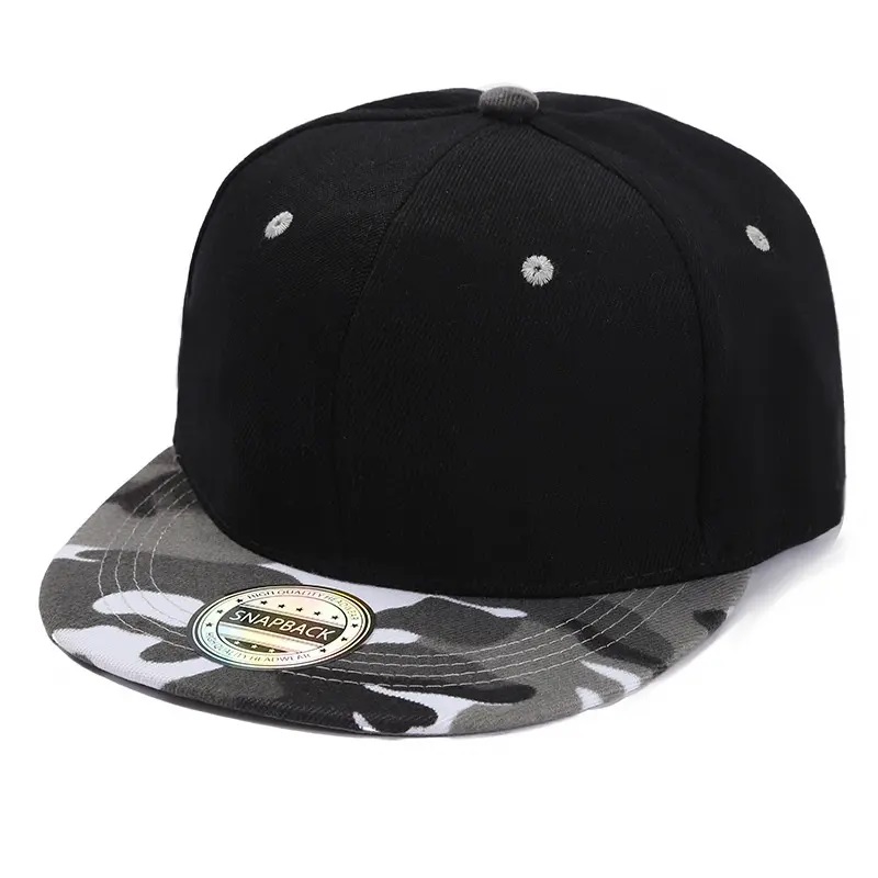 Räätälöity logo yksivärinen hattu Camo Light Plate Flat pitkin baseball Capp -miehiä janaisia ​​kesän hip hop rullalauta snapback caps