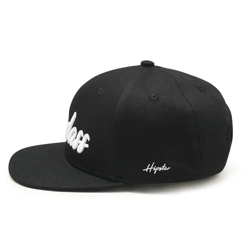 OEM Design Flat Brim 6 Paneel Custom 3D -kirjonta -logo Hip Hop Cap Snapback Hat miehille
