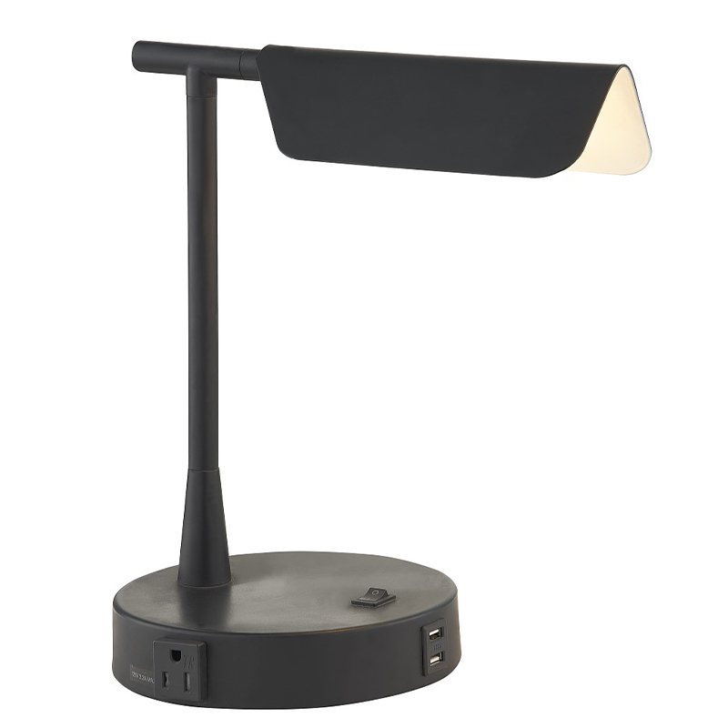 Matte Black Desk Light a on/off -rokerikytkin, kätevä pistorasia ja USB -latausportti hotellin huoneessa