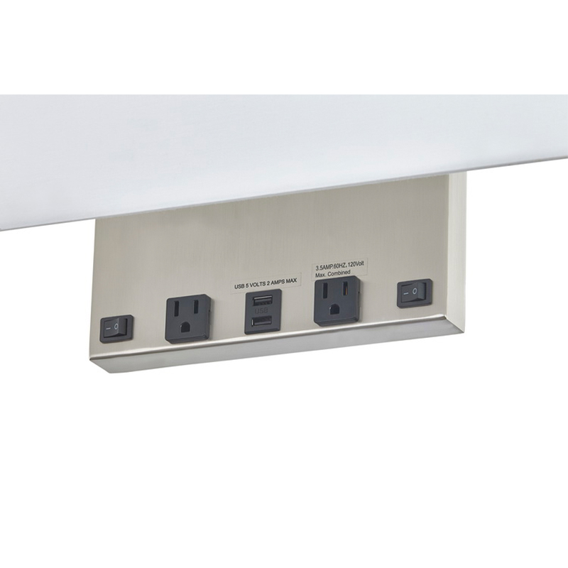 Eagles Landing Hotel Suorakulmainen seinävalaisin harjatullanikkelillä, kaksi/off -keinukytkimellä, kaksi kätevää myyntipistettä ja kaksois USB -satama hotellin huoneessa