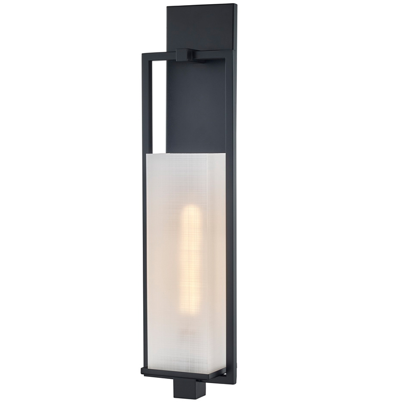 Hospitality Hotel Wall Sconce matta mustalla viimeistelyllä ja suorakaiteen muotoisella pellavakuviolla akryylisävy hotellissa tyypillisessä käytävässä