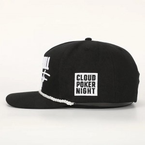 Mukautettu kirjonta 5 paneeli musta puuvillainen suorituskyky Sport Dad Hat Men Women Golf Gorras -köysi Baseball Cap