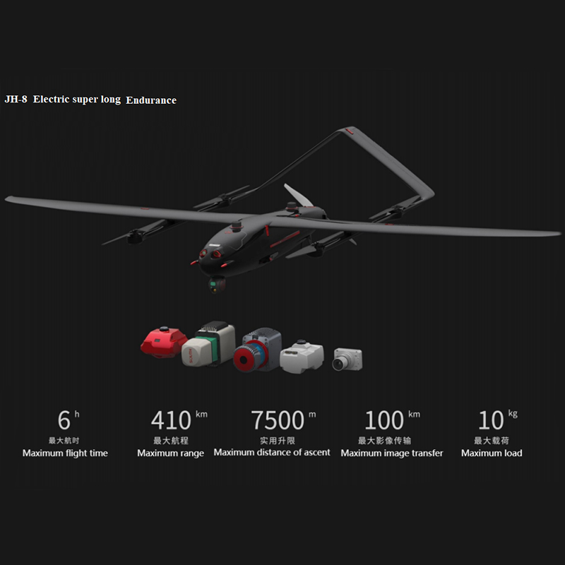 JH-8SE pitkä kestävyys Evtol kiinteä siipi UAV Electric UAV