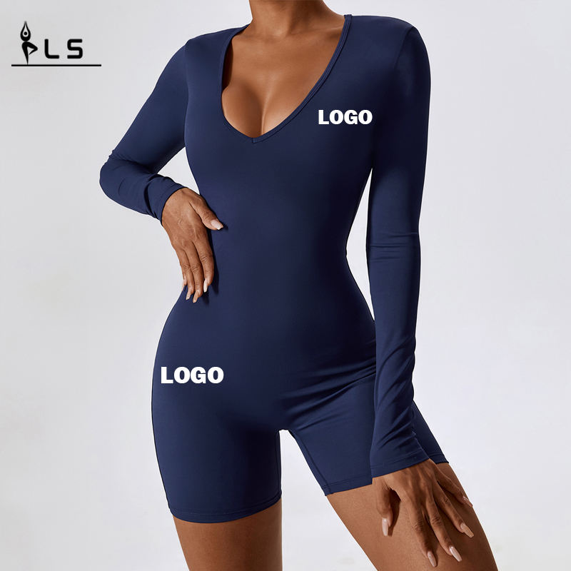 SC1079 OEM Custom Logo Quick Dry Pitkähihainen Bodysuits Gym Working Romper BodyCon Activewear Yksiosainen joogapuku