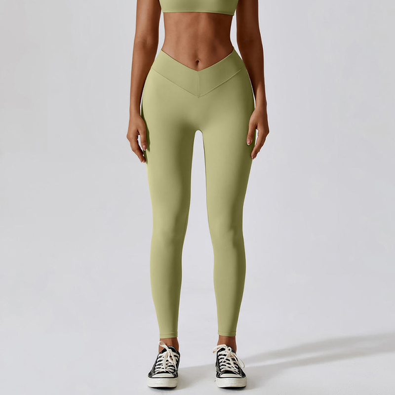 SC1094 Nelsiineen venyttävä hengittävä v Leikkaus vyötärö Nylon Spandex Leggings Butt Lift Yoga-housut Säärystimetnaisille