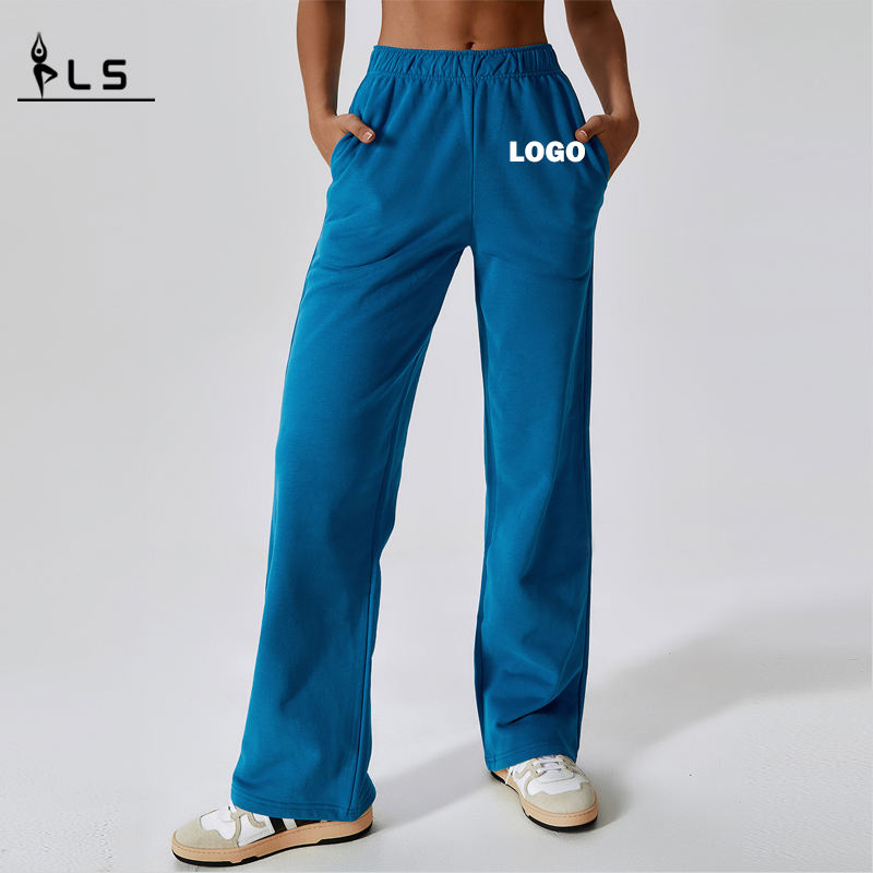 SC10128 OEM Custom Design Logo Sole Color Dressing Baggy Sweat Pants Lenkgerit Suora jalkahousut housut Fleece -housut