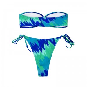 Olkaimeton katkaistu pitsi-alushousut Teal kaksiosainen uimapuku