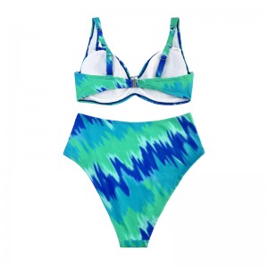 Turkoosi painettu kaksiosainen uimapuku leveillä hihnalla