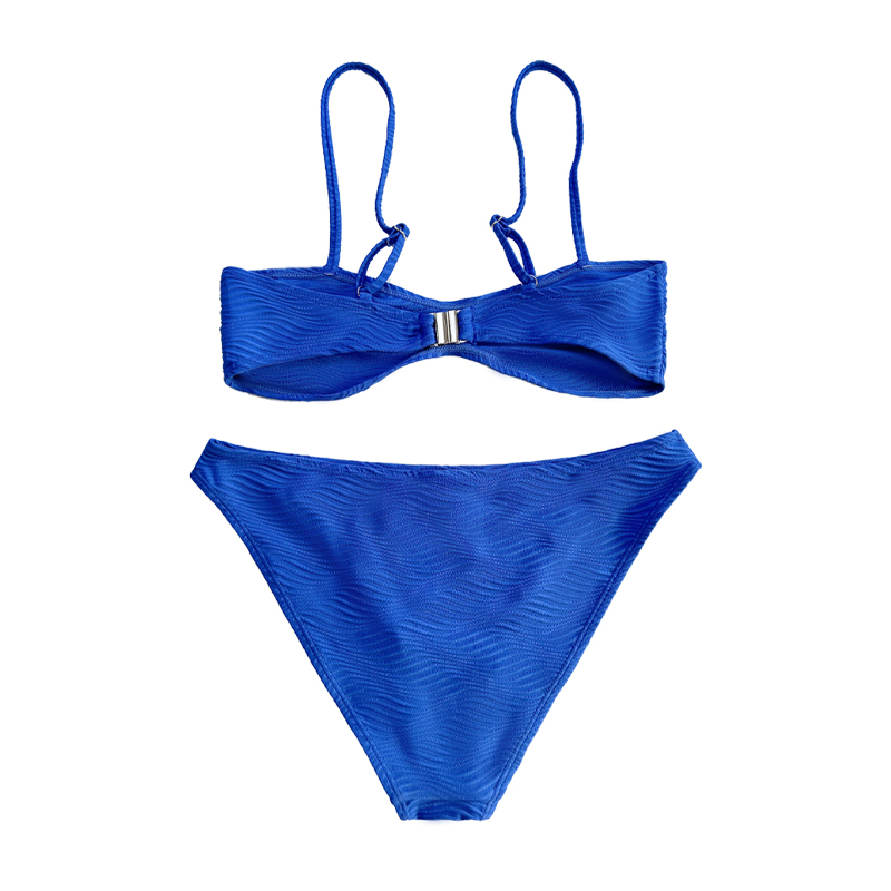 Sininen laskostettu erityinen kangaskuvio Split Swimsuit