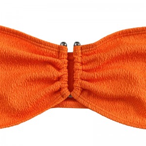 Oranssi röyhelöinen kangas olkaimeton ylhäältä u-jakautuva uimapuku