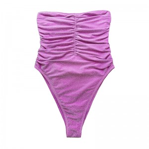 Violetti hopea olkaimeton olkaimeton olkaimeton laskostettu yksiosainen uimapuku