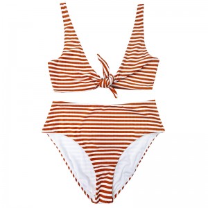 Oranssi oranssi valkoinennauha leveä olkapään keula Mukava korkea vyötärö kaksiosainen uimapuku