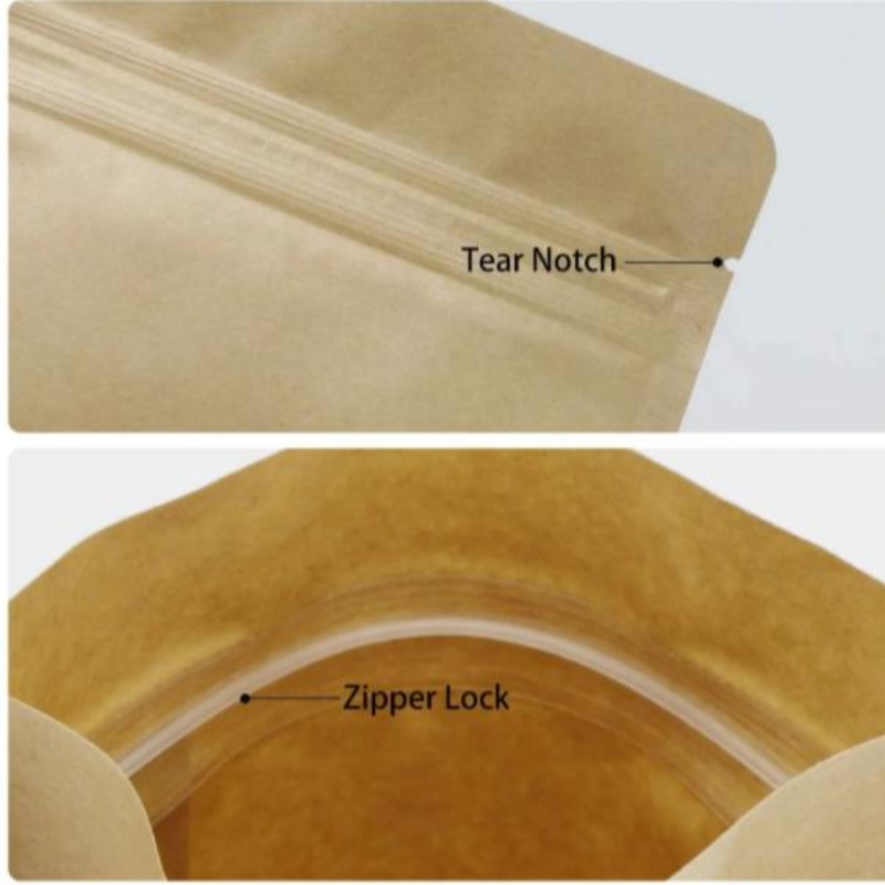 Stand Up vetoketjun ruskea Kraft -paperi Sulable Ziplock -lämpö suljettava ruokavarasto Doypack -pakkauspussi laukku selkeä ikkuna