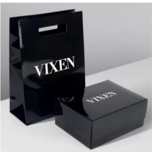 Taidepaperi Die Cut Kraft Paper Bag Christmas Flap Die Cut Kahva lahjapussi musta biohajoava boutique -ostospaperipussi