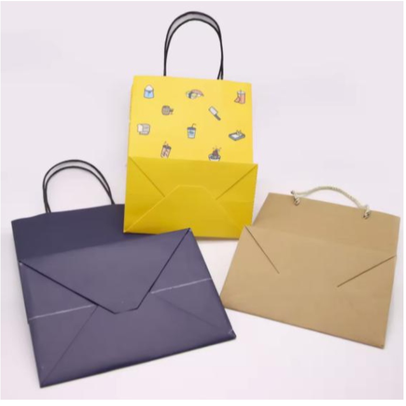 Räätälöity painetut logo Kraft Paper Packaging Bag Gift Crafts Shopping Biohapoinen paperipussi kahvalla