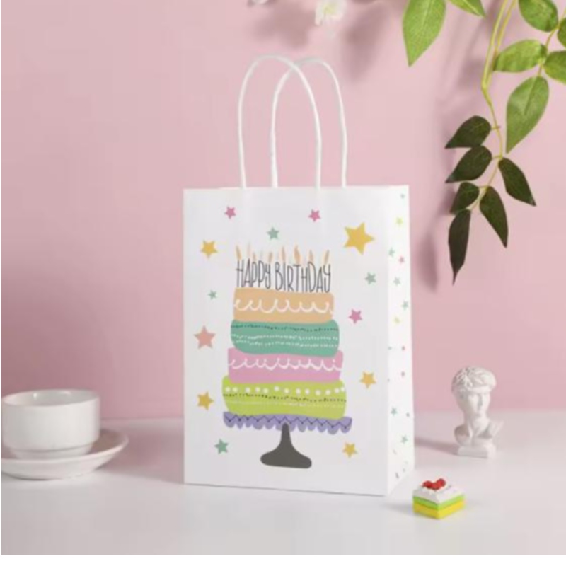 Uusi syntymäpäivä Kraft käsilaukku luova sarjakuva ostospaperi laukku lahjapussipakkaus