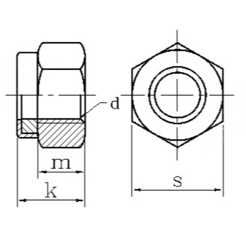 kuusikulmainennylon lukkomutteri