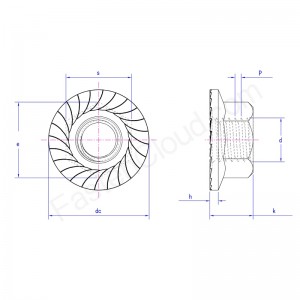 kuusiolaippamutteri hammastuksilla