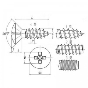 sinkki-värillinen pinnoitettu risti upotettu itse-kierreruuvi