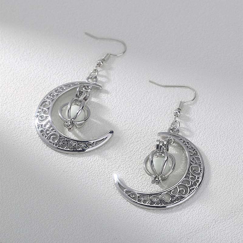 Hongde Glow in The Dark Silver Crescent Moon korvakorut