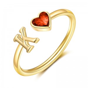 Hongde Initial Sormuksetnaisille 14 KG kullatut Birthstone sormukset, säädettävä koko5-10