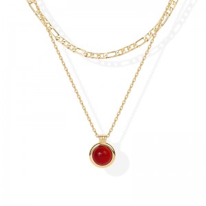 Hongde Golden Harmony -kerroksinen kaulakoru 1-----14K kullatut kerroksiset kaulakorutnaisille jalokiviriipus Figaro ketjukaulakoru karneoli, vihreä aventuriini, malakiitti kerrostettu kaulakoru