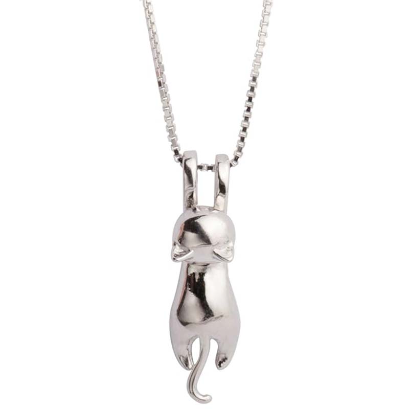 Hopea Cat Charm Kaulakoru S. Leaf Sterling hopea kissanaisille Kissan korutnaisille Kissan tarvikkeetnaisille Kissaäidin rakastajannaisen teemalahjat Söpöt hopeiset kissanpentukorut Syntymäpäivälahjatnaisille