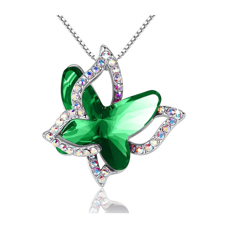 Emerald Radiance Star Pendant Butterfly Birthstone Crystal kaulakoru - Hopean sävy 18